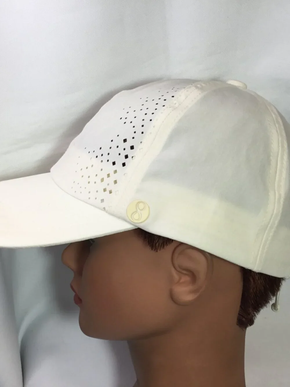 Layer 8 Hat Cap Strap Back Mens One Size White Perforated Running Athletic